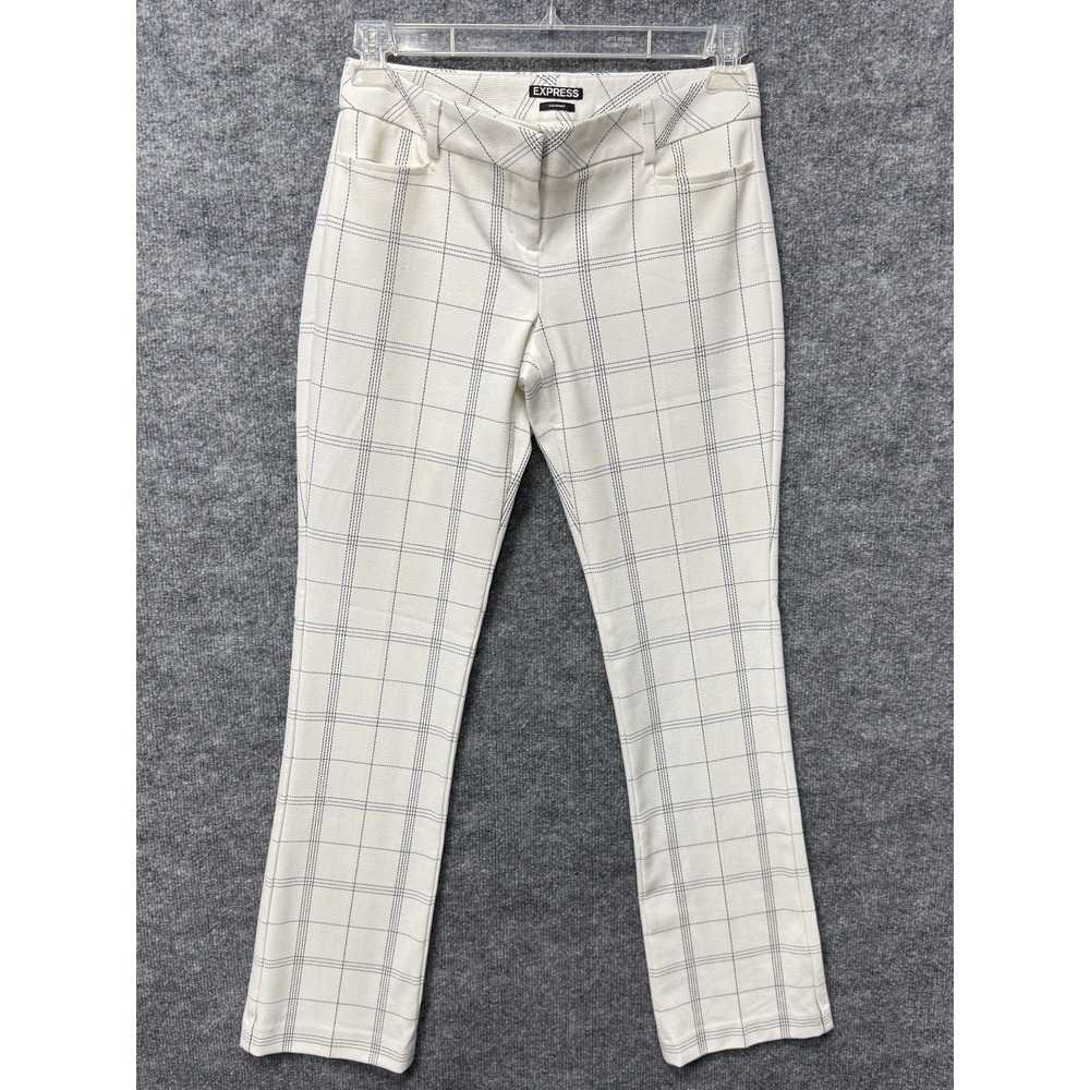 Express Columnist Windowpane Plaid Trousers Classic Mid-Rise Slim Bootcut Pant 2